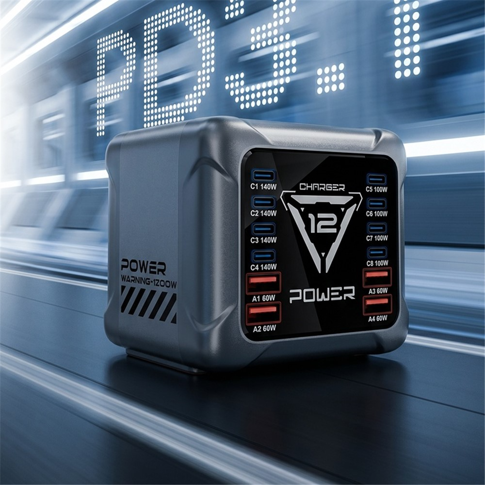 Ładowarka Stacja OEM BK-127D, 280W, 5A, 4 x USB-A - 8 x USB-C, Szary