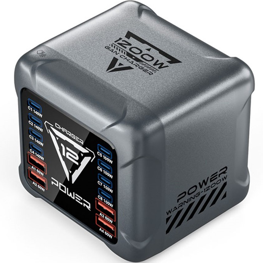 Ładowarka Stacja OEM BK-127D, 280W, 5A, 4 x USB-A - 8 x USB-C, Szary