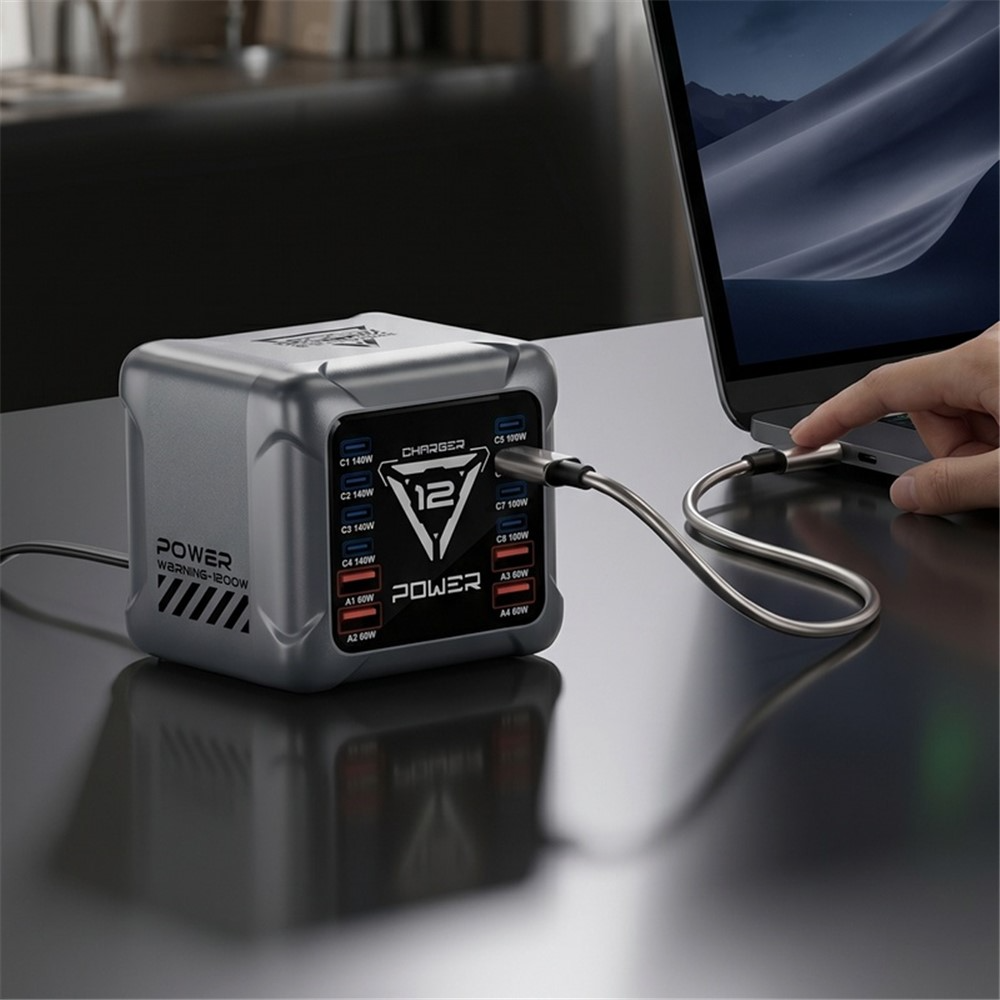 Ładowarka Stacja OEM BK-127D, 280W, 5A, 4 x USB-A - 8 x USB-C, Szary