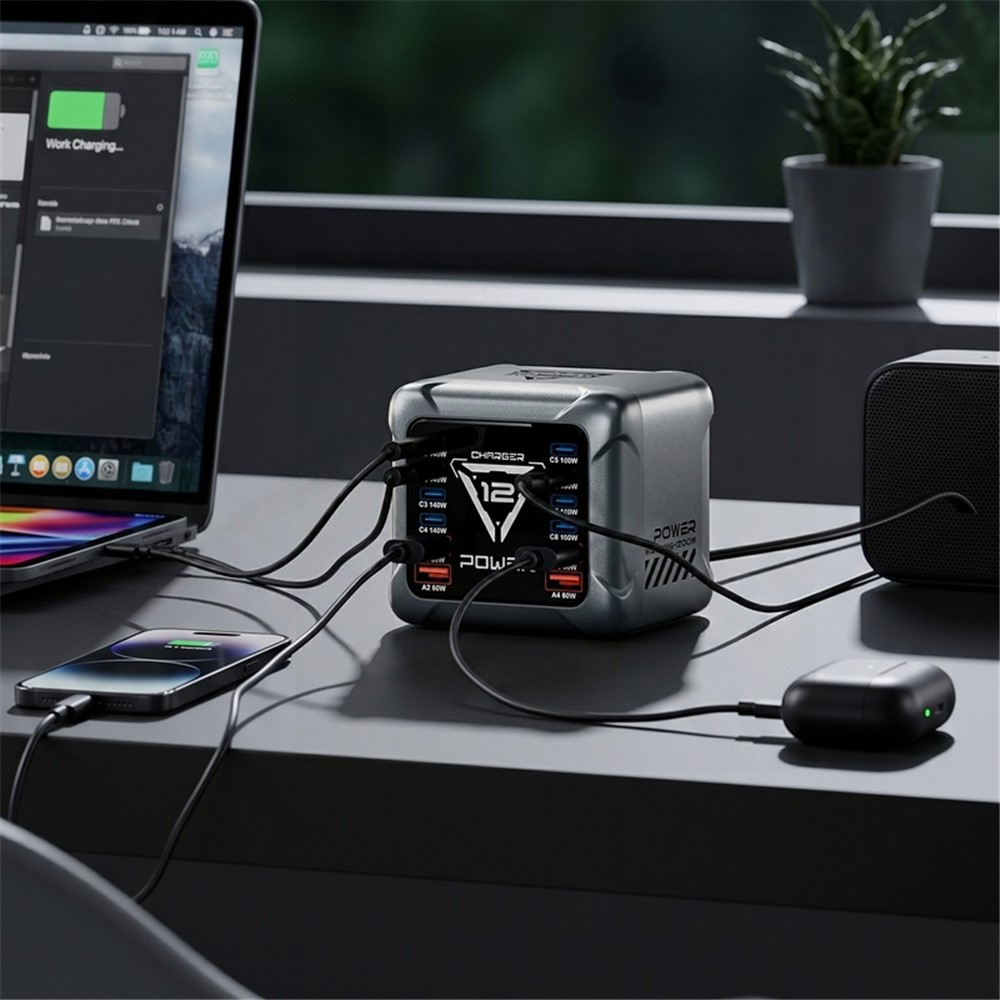 Ładowarka Stacja OEM BK-127D, 280W, 5A, 4 x USB-A - 8 x USB-C, Szary