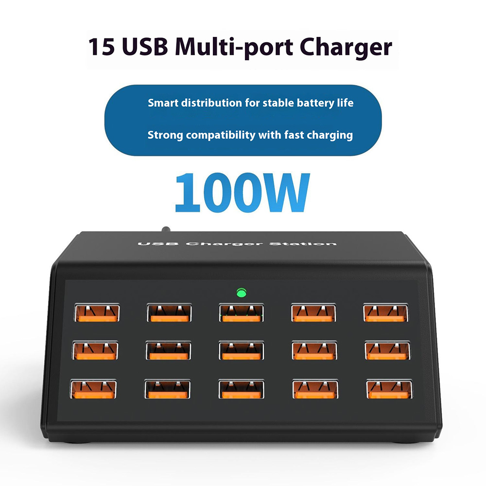 Ładowarka Stacja OEM HW15, 100W, 2A, 15 x USB-A, Czarny