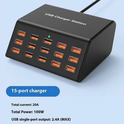 Ładowarka Stacja OEM HW15, 100W, 2A, 15 x USB-A, Czarny