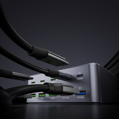 Ładowarka Stacja OEM HW33, 100W, 3A, 5 x USB-A - 5 x USB-C, Szara