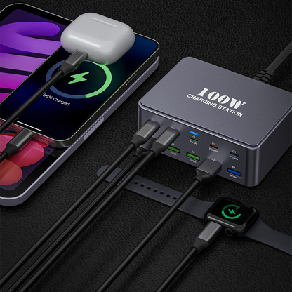 Ładowarka Stacja OEM HW33, 100W, 3A, 5 x USB-A - 5 x USB-C, Szara