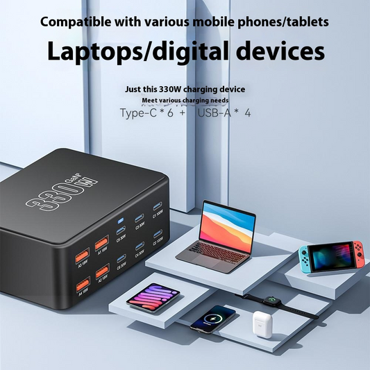 Ładowarka Stacja OEM HW66, 330W, 5A, 4 x USB-A - 6 x USB-C, Czarny