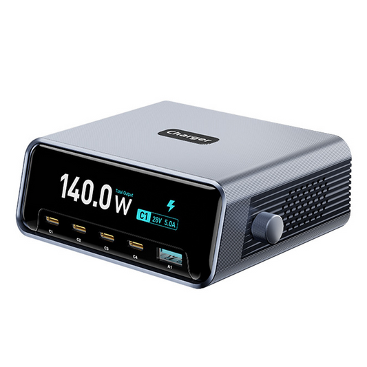 Ładowarka Stacja OEM WLX-60G, 140W, 5A, 1 x USB-A - 4 x USB-C, Szary