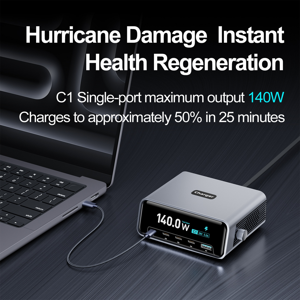 Ładowarka Stacja OEM WLX-60G, 140W, 5A, 1 x USB-A - 4 x USB-C, Szary