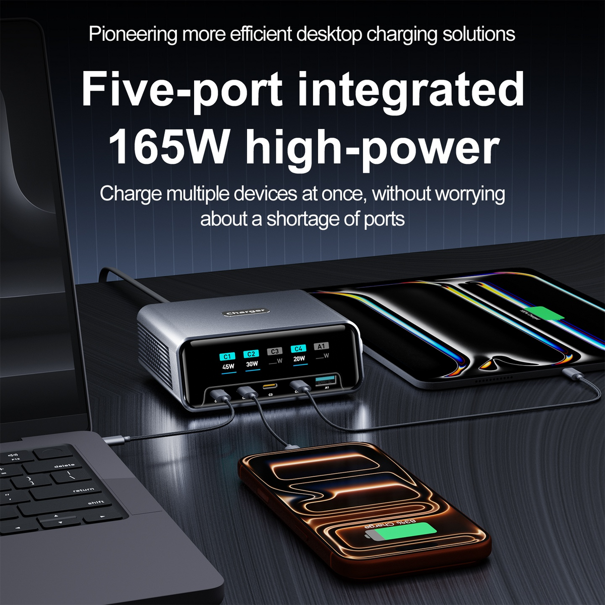 Ładowarka Stacja OEM WLX-60G, 140W, 5A, 1 x USB-A - 4 x USB-C, Szary
