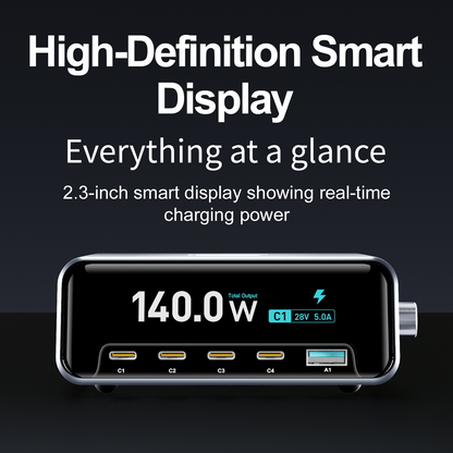 Ładowarka Stacja OEM WLX-60G, 140W, 5A, 1 x USB-A - 4 x USB-C, Szary
