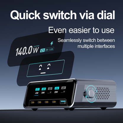 Ładowarka Stacja OEM WLX-60G, 140W, 5A, 1 x USB-A - 4 x USB-C, Szary