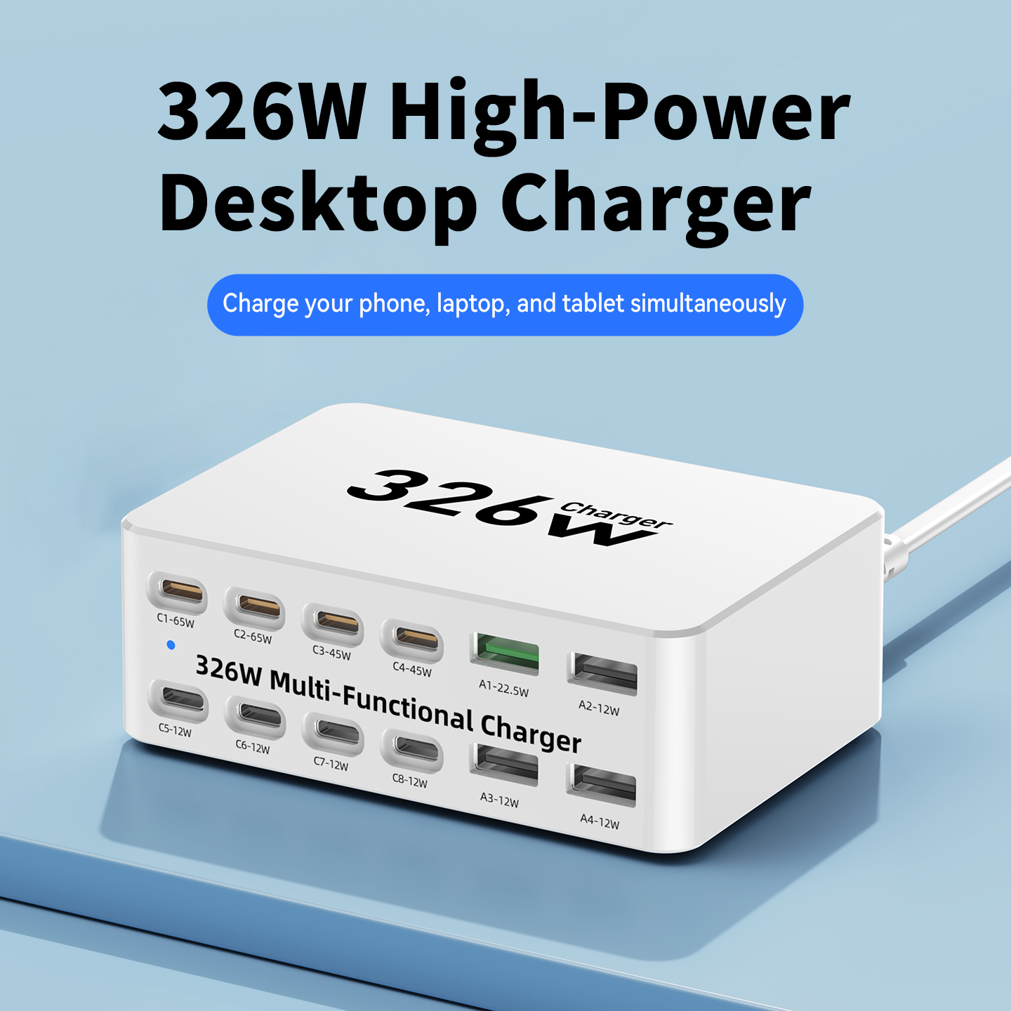 Ładowarka stacja OEM WLX-818E, 326W, 3.25A, 4 x USB-A - 8 x USB-C, Biała