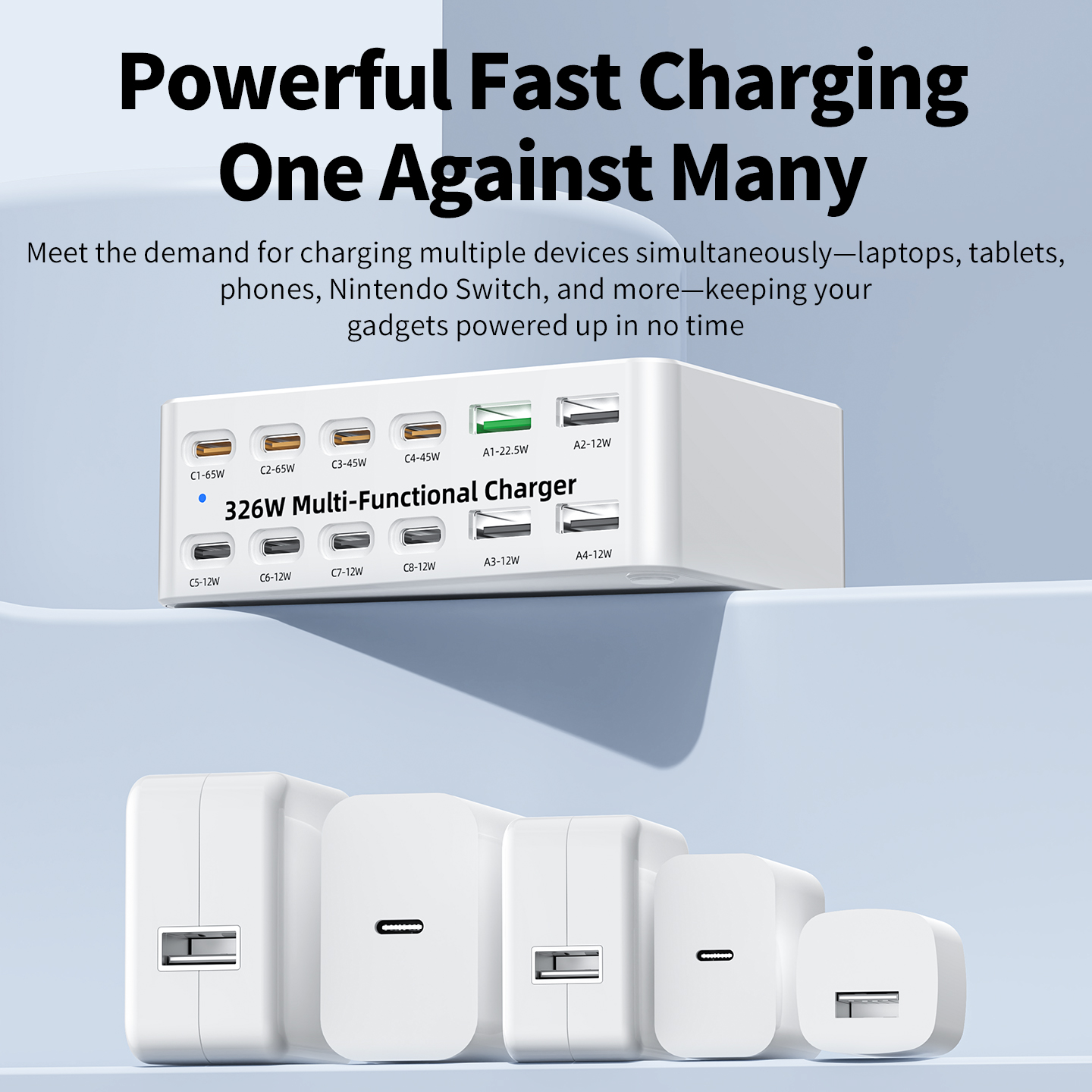 Ładowarka stacja OEM WLX-818E, 326W, 3.25A, 4 x USB-A - 8 x USB-C, Biała