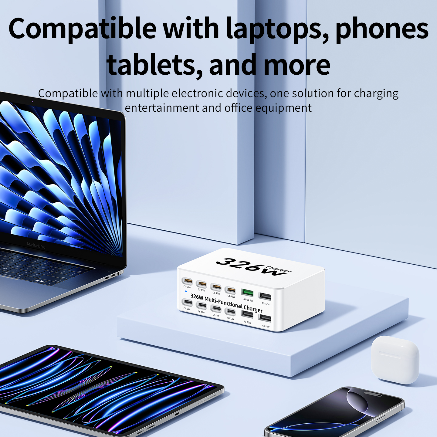 Ładowarka stacja OEM WLX-818E, 326W, 3.25A, 4 x USB-A - 8 x USB-C, Biała