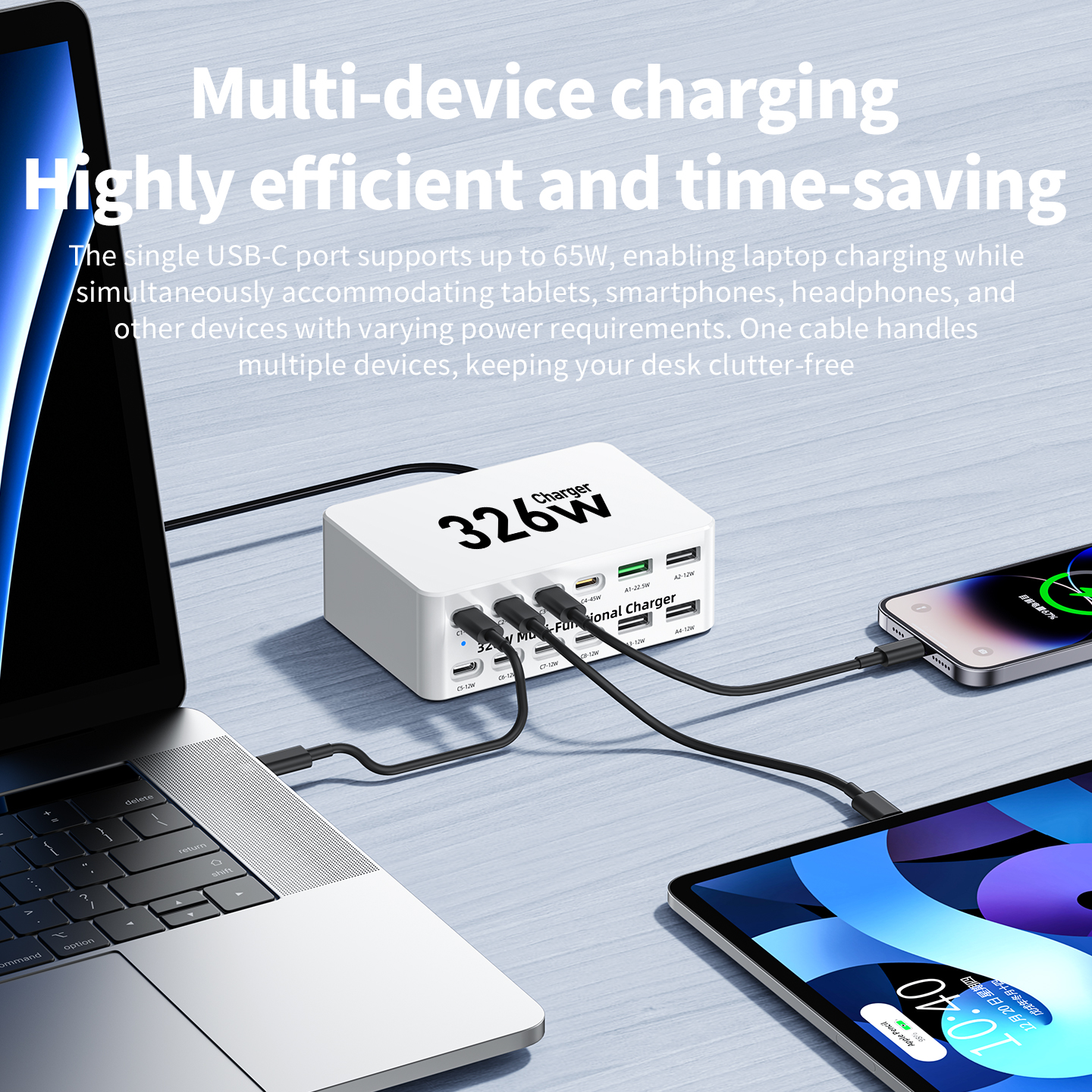 Ładowarka stacja OEM WLX-818E, 326W, 3.25A, 4 x USB-A - 8 x USB-C, Biała