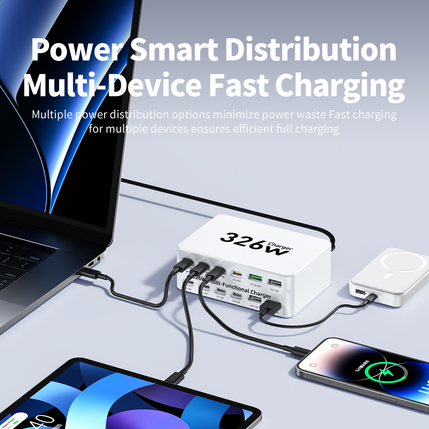 Ładowarka stacja OEM WLX-818E, 326W, 3.25A, 4 x USB-A - 8 x USB-C, Biała