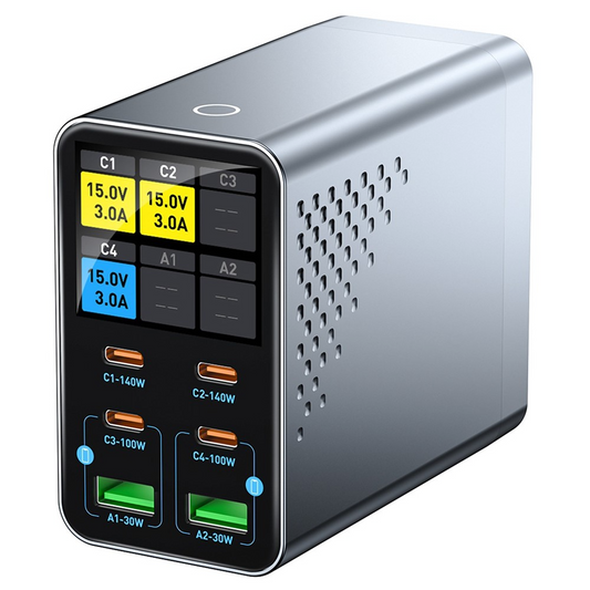 Ładowarka Stacja OEM WLX-G3, 140W, 5A, 2 x USB-A - 4 x USB-C, Szary