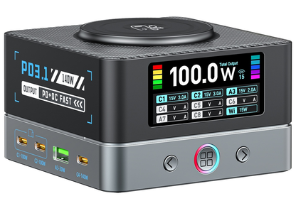 OEM WLX-R8A QI Station Charger, 140W, 5A, 2 x USB-A - 6 x USB-C, Gray