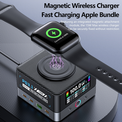 OEM WLX-R8A QI Station Charger, 140W, 5A, 2 x USB-A - 6 x USB-C, Gray
