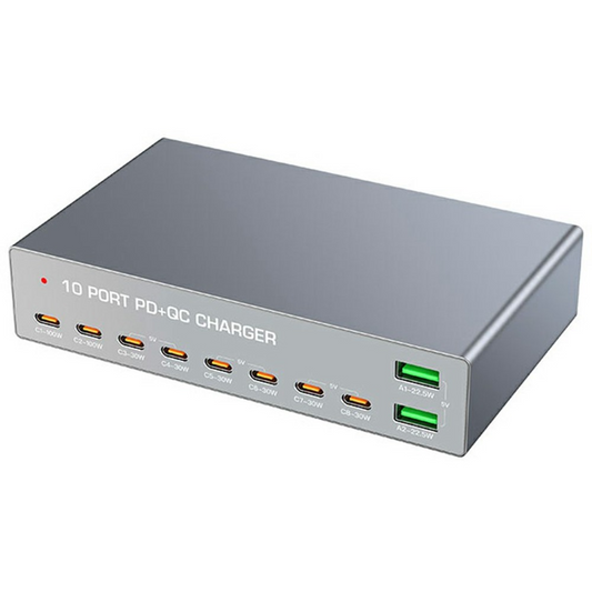 Ładowarka Stacja OEM WLX-X6Y, 140W, 5A, 2 x USB-A - 8 x USB-C, Srebrny