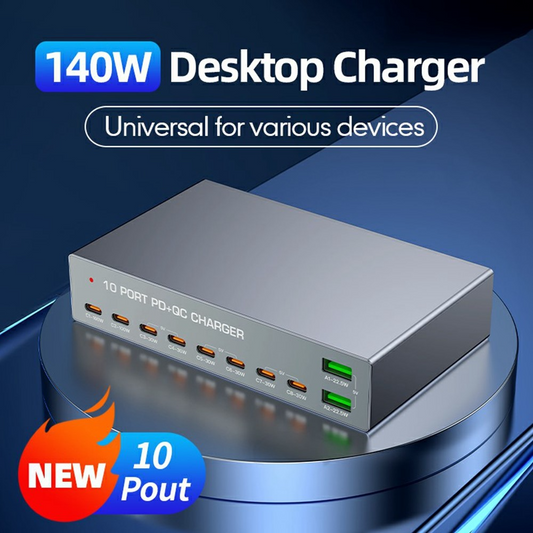 Ładowarka Stacja OEM WLX-X6Y, 140W, 5A, 2 x USB-A - 8 x USB-C, Srebrny