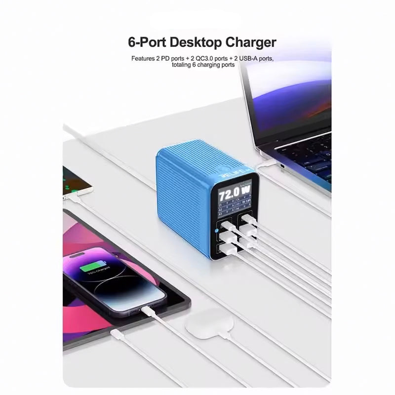 Ładowarka Stacja Relife Q4, 72W, 5A, 2 x USB-C - 4 x USB-A, Niebieska