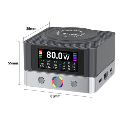 Relife Q7 QI Charging Station, 80W, 3.25A, 2 x USB-A - 4 x USB-C, Gray