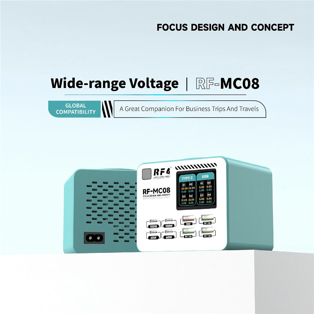 Ładowarka Stacja RF4 RF-MC08, 150W, 5A, 4 x USB-A - 4 x USB-C, Turkusowa