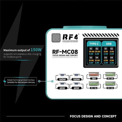 Ładowarka Stacja RF4 RF-MC08, 150W, 5A, 4 x USB-A - 4 x USB-C, Turkusowa