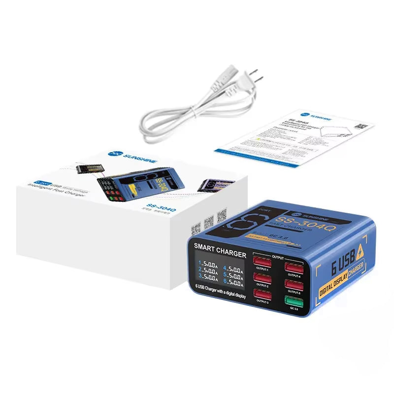 Ładowarka Sunshine SS-304Q, 30W, 3.5A, 6 x USB-A, Niebieska