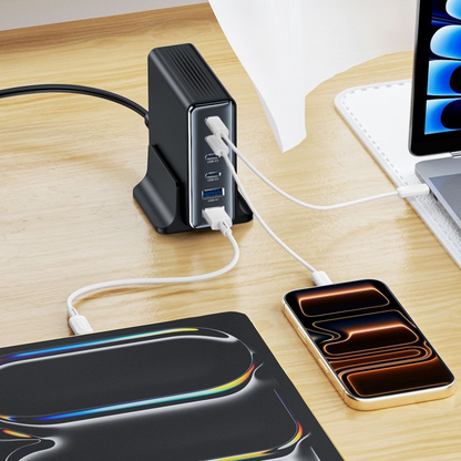 Ładowarka stacja Tech-Protect DC160W-GAN, 160W, 5A, 2 x USB-A - 4 x USB-C, Czarny