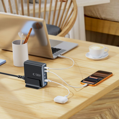 Ładowarka stacja Tech-Protect DC160W-GAN, 160W, 5A, 2 x USB-A - 4 x USB-C, Czarny
