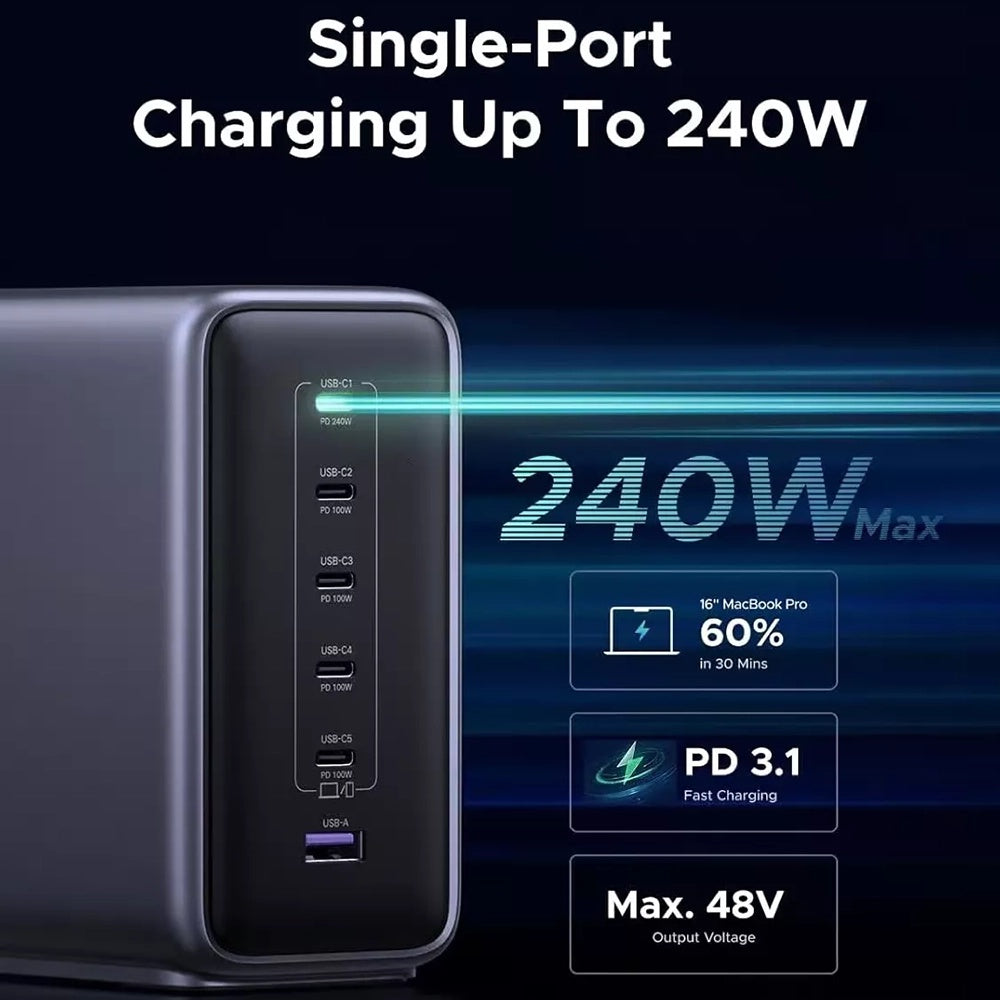 Ładowarka Stacja UGREEN Nexode X759 (55550B), 500W, 5A, 1 x USB-A - 5 x USB-C, Szary