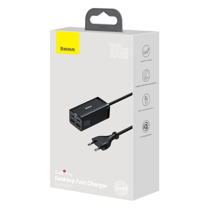Ładowarka stacja USB-C Baseus GaN3 Pro, 100W, 5A, 2 x USB-A - 2 x USB-C, Czarny, Powystawowy CCGP000101