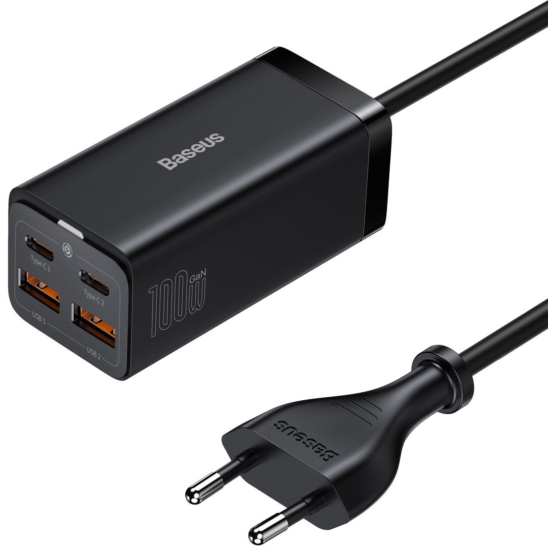 Ładowarka stacja USB-C Baseus GaN3 Pro, 100W, 5A, 2 x USB-A - 2 x USB-C, Czarny, Powystawowy CCGP000101
