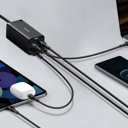 Ładowarka stacja USB-C Baseus GaN3 Pro, 100W, 5A, 2 x USB-A - 2 x USB-C, Czarny, Powystawowy CCGP000101