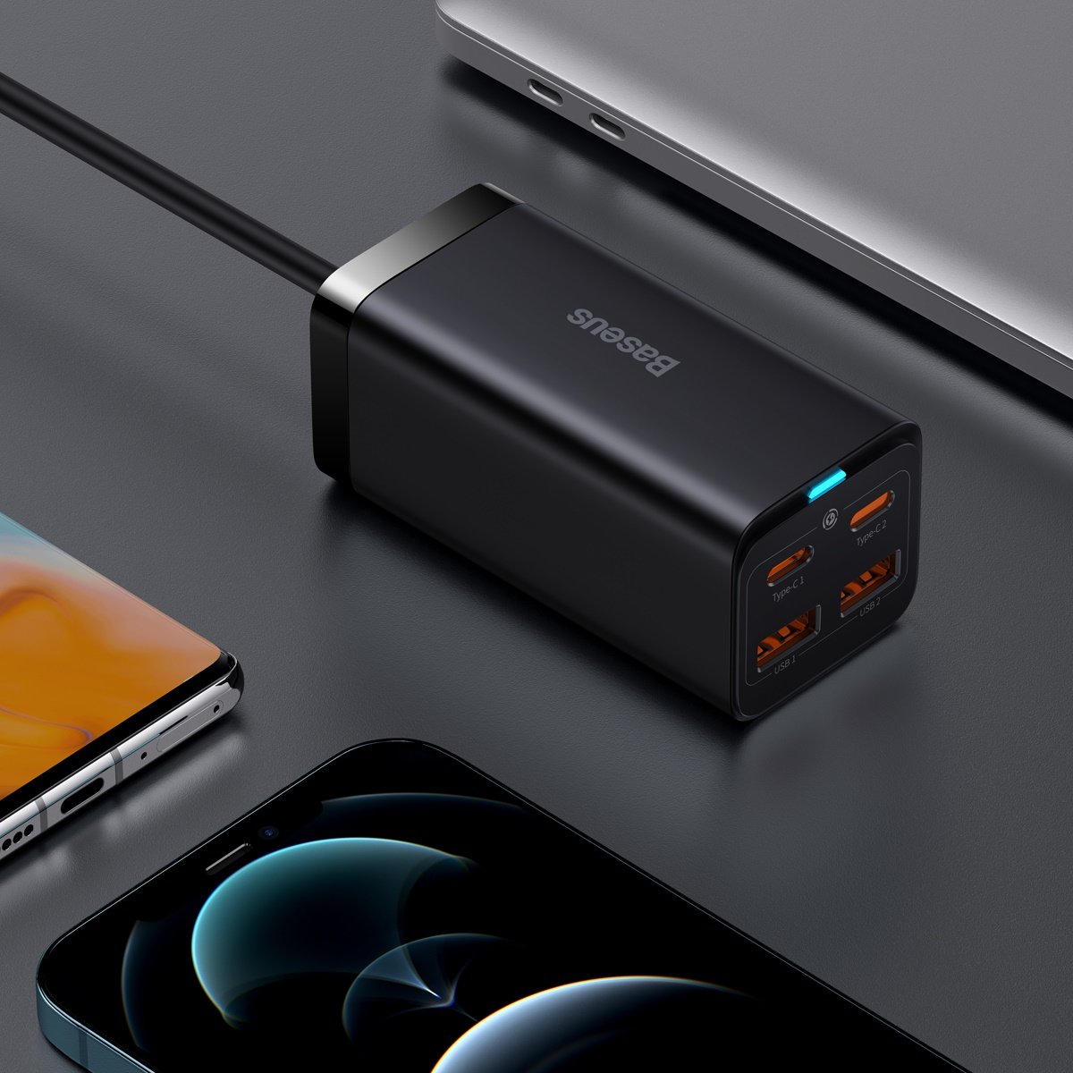 Ładowarka stacja USB-C Baseus GaN3 Pro, 100W, 5A, 2 x USB-A - 2 x USB-C, Czarny, Powystawowy CCGP000101