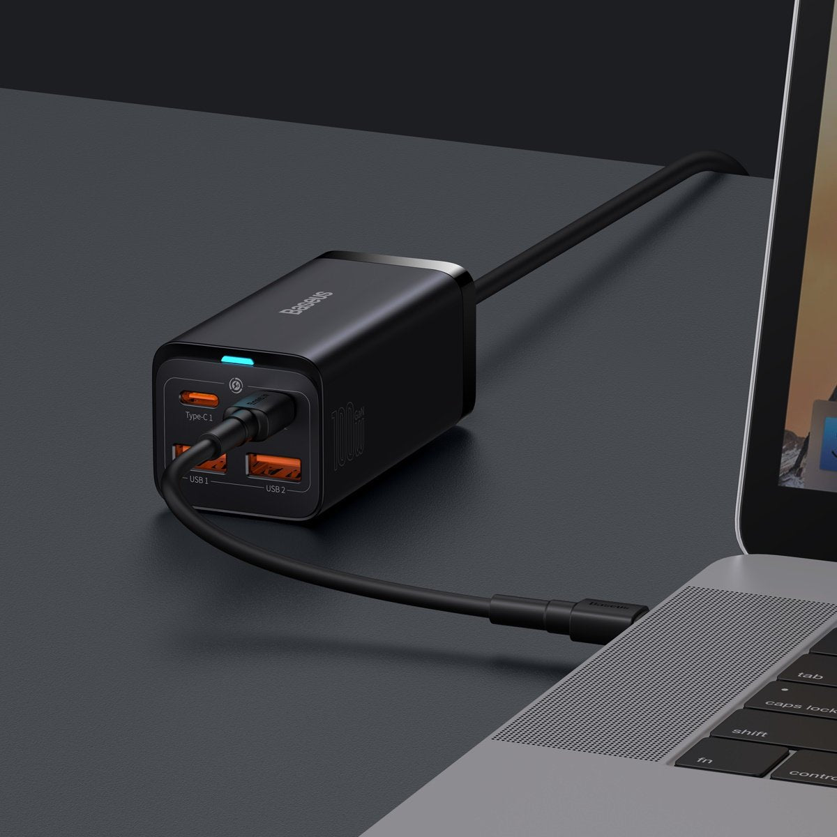 Ładowarka stacja USB-C Baseus GaN3 Pro, 100W, 5A, 2 x USB-A - 2 x USB-C, Czarny, Powystawowy CCGP000101