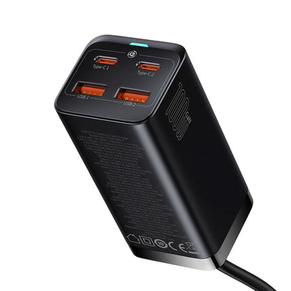 Ładowarka stacja USB-C Baseus GaN3 Pro, 100W, 5A, 2 x USB-A - 2 x USB-C, Czarny, Powystawowy CCGP000101