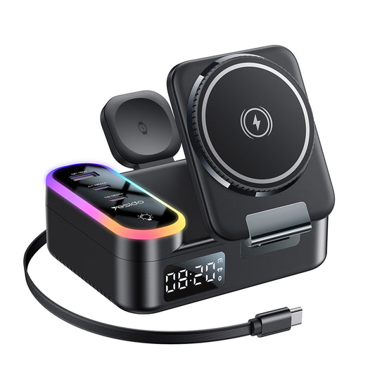 Ładowarka Stacja Yesido DS38 Display QI 3w1, 65W, 3A, 1 x USB-A - 2 x USB-C, Czarny