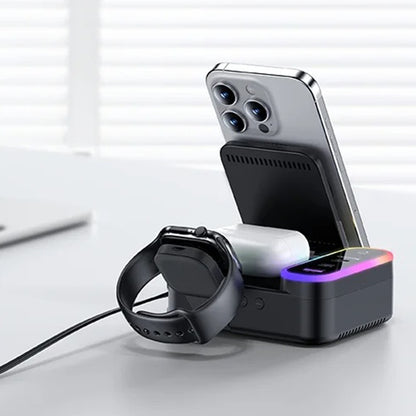 Yesido DS38 Display QI 3in1 Charging Station, 65W, 3A, 1 x USB-A - 2 x USB-C, Black