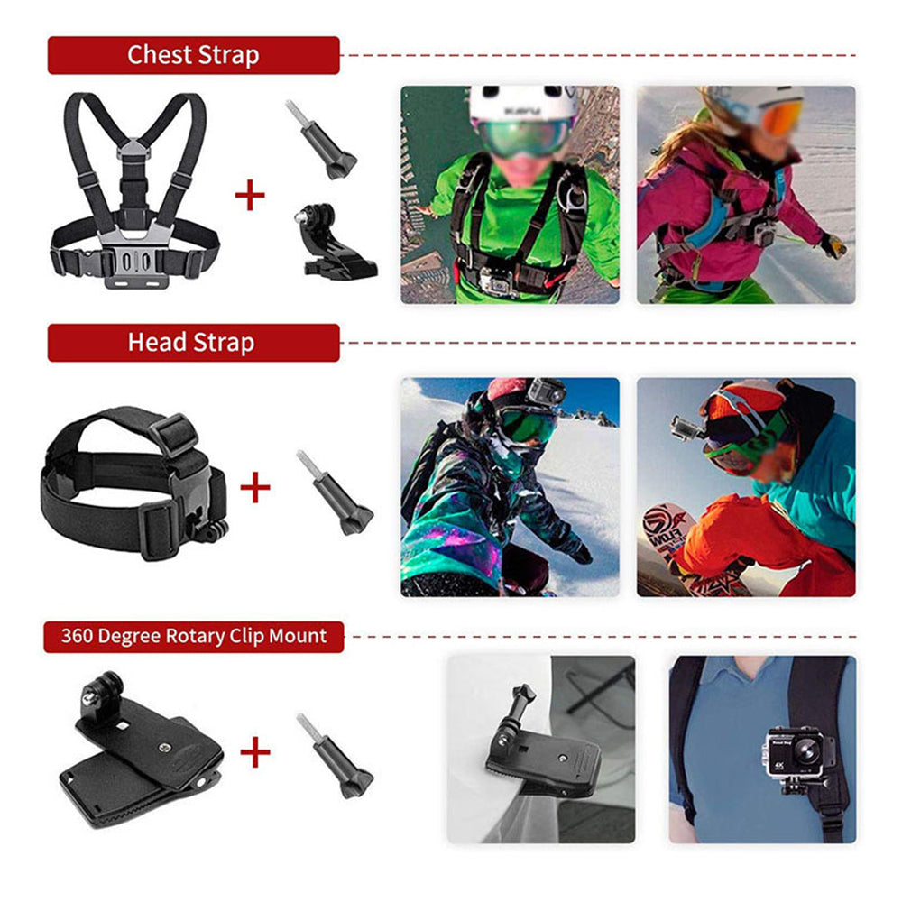 Zestaw Akcesoriów do Kamery Sportowej Techsuit SA15 dla GoPro / SJCAM Series, 15w1, Czarny