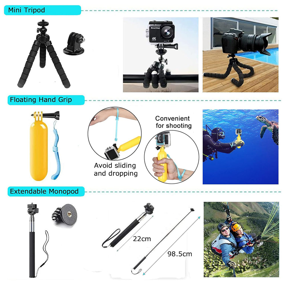 Techsuit SA50 Sports Camera Accessory Kit for GoPro / SJCAM Series, 50in1, Black