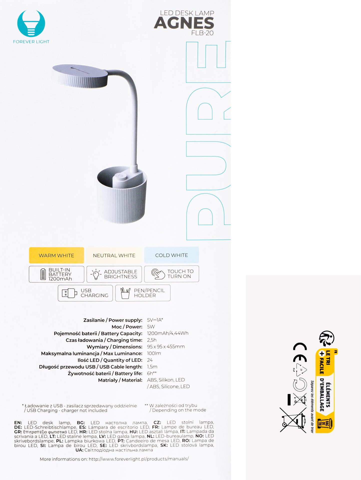 Forever FLB-20 Organiser Led Lamp, 5W, 3000K - 6000K