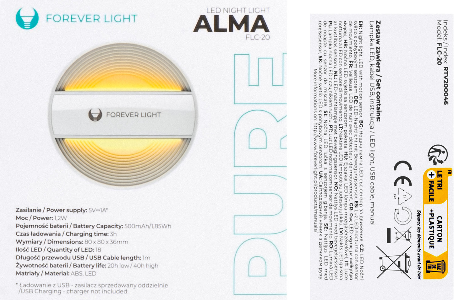 Lampa Veghe Forever FLC-20, czujnik, 3000K