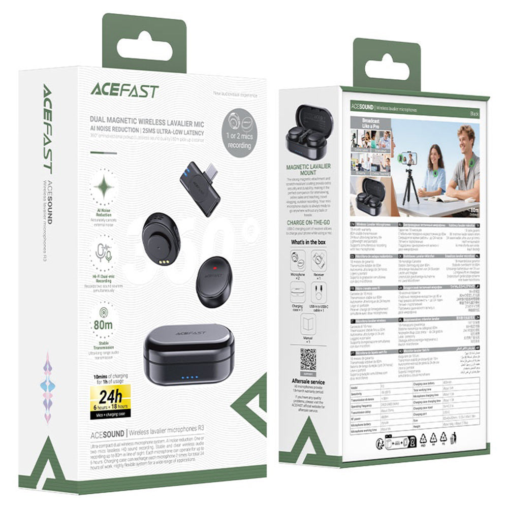 Lavaliera Acefast R3, USB-C, Zestaw 2 sztuki, Czarna
