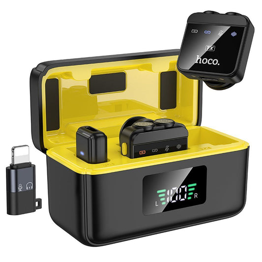 Mikrofon krawatowy HOCO L17, USB-C / Lightning, Zestaw 2 sztuki, Czarny