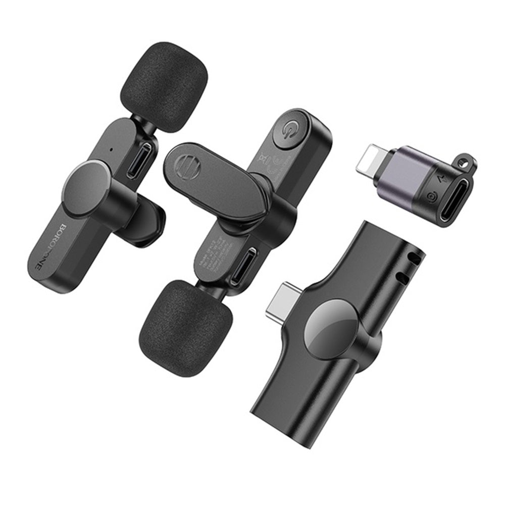 Mikrofon krawatowy Borofone BFK12 Trophy, USB-C / Lightning, zestaw 2 sztuki, czarny