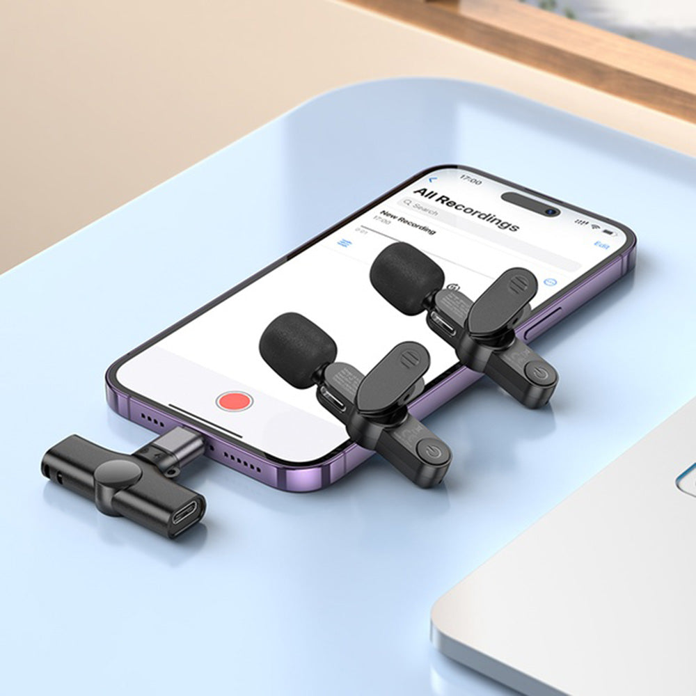 Mikrofon krawatowy Borofone BFK12 Trophy, USB-C / Lightning, zestaw 2 sztuki, czarny