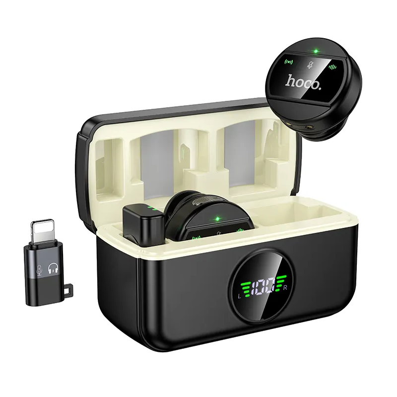 Mikrofon krawatowy HOCO L22, USB-C / Lightning, zestaw 2 sztuki, czarny