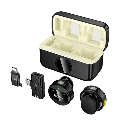 Mikrofon krawatowy HOCO L22, USB-C / Lightning, zestaw 2 sztuki, czarny